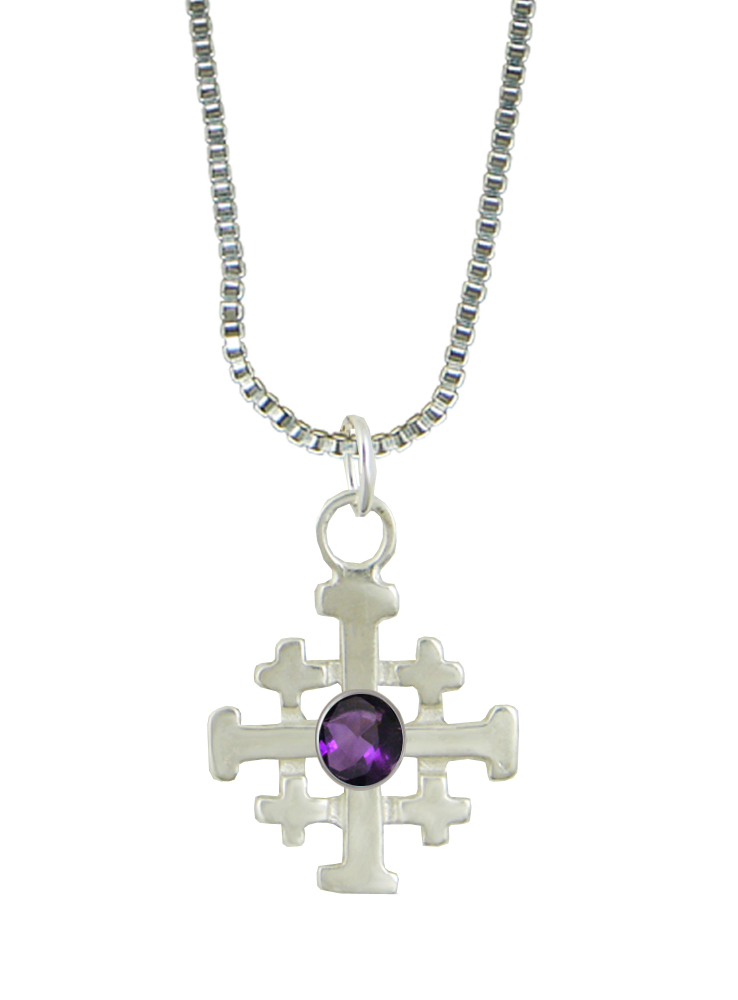 Sterling Silver Small Jerusalem Cross Pendant With Amethyst